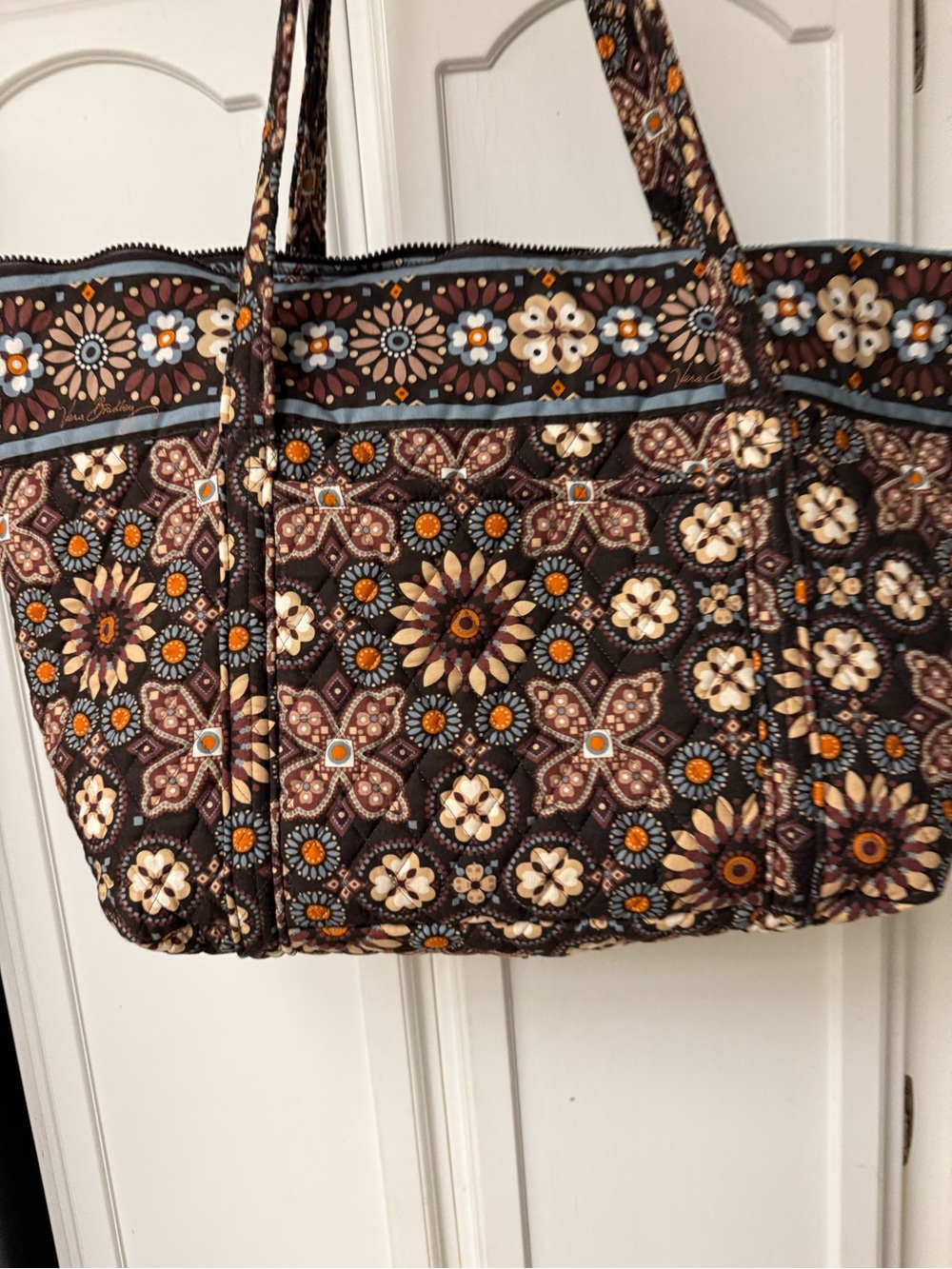 Vera Bradley Brown Floral Quilted Tote with Orange and Blue Accents - Picture 2 of 8